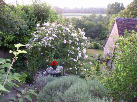 rose arbor, view over Loire
