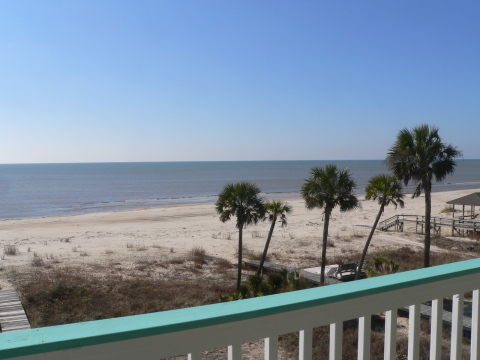 Two Palms View of Beach From 2nd level deck